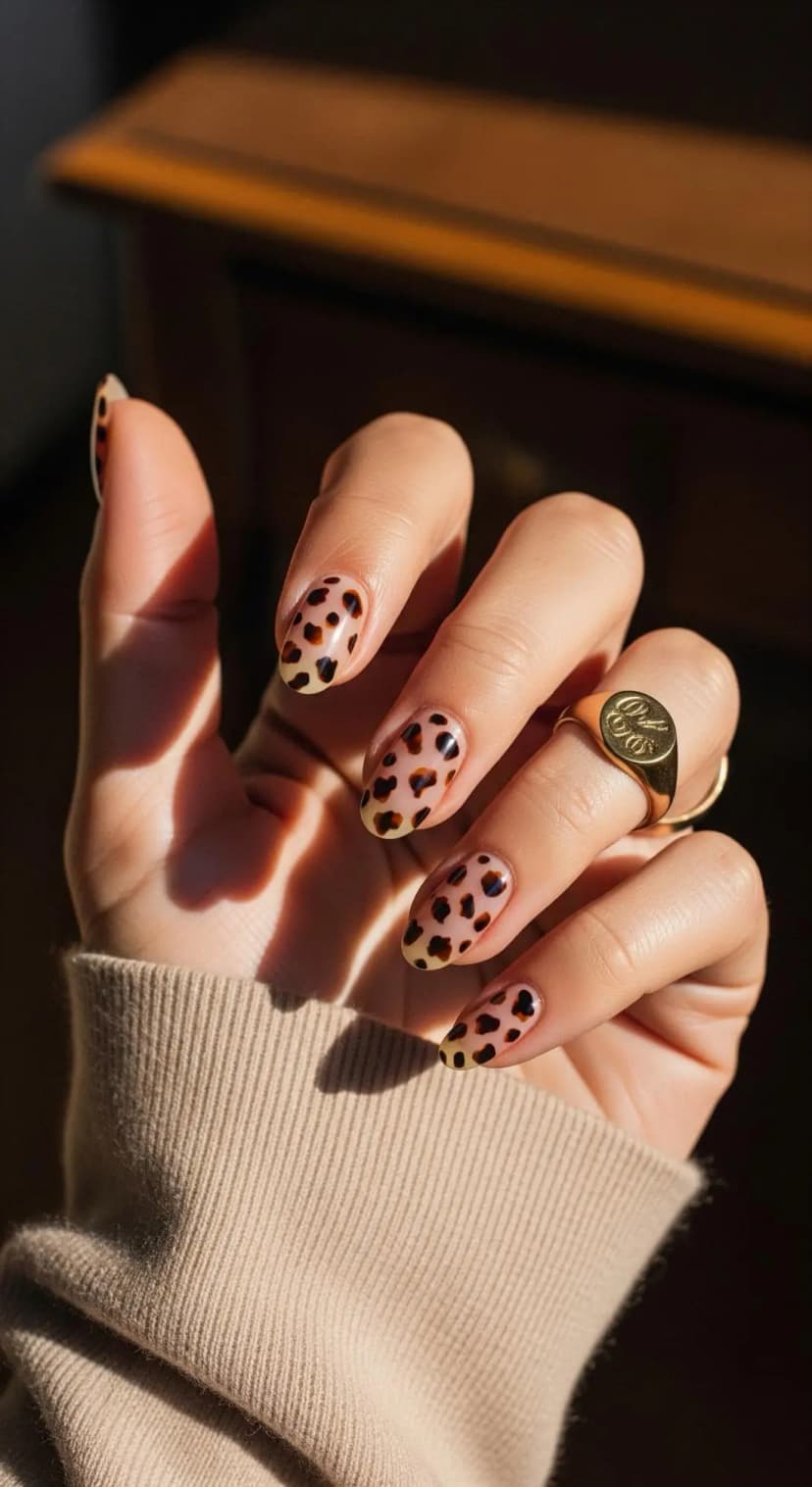 Butter Yellow French Tip + Leopard Print Hearts