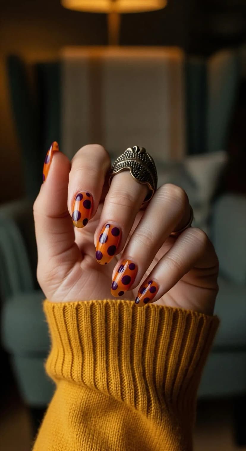 Orange Polka Dot French Tip Nails