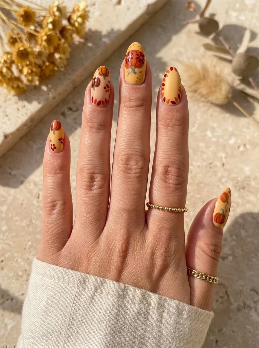 Golden Harvest Pumpkin Nails