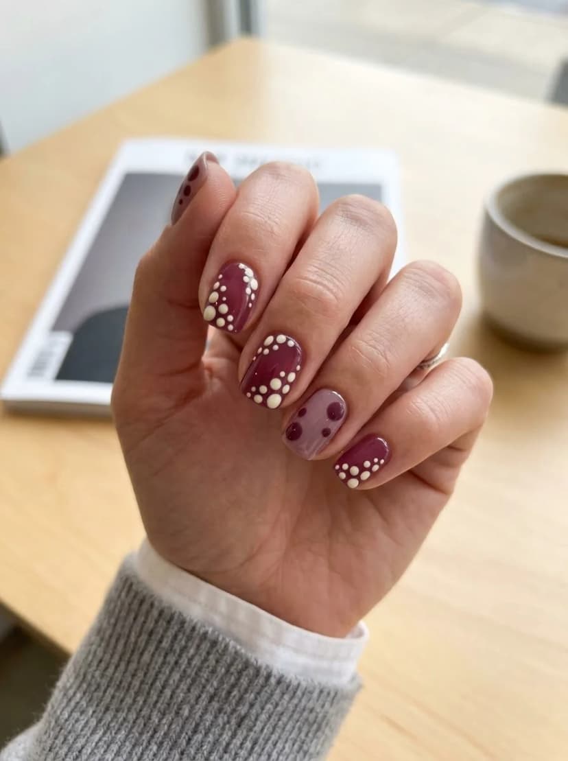 Mauve Polka Dot Nails