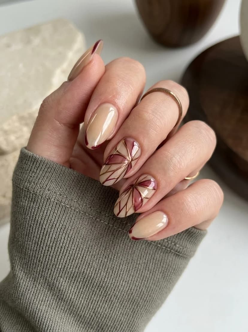 Burgundy Geometric Starburst Nails