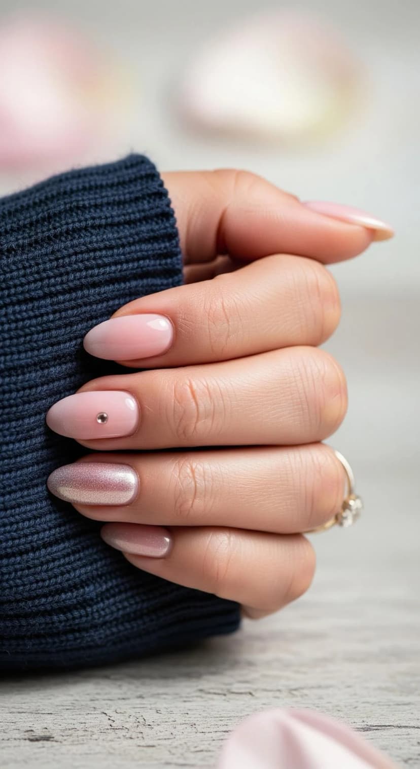 Pale Pink Ombre & Rose Gold Chrome