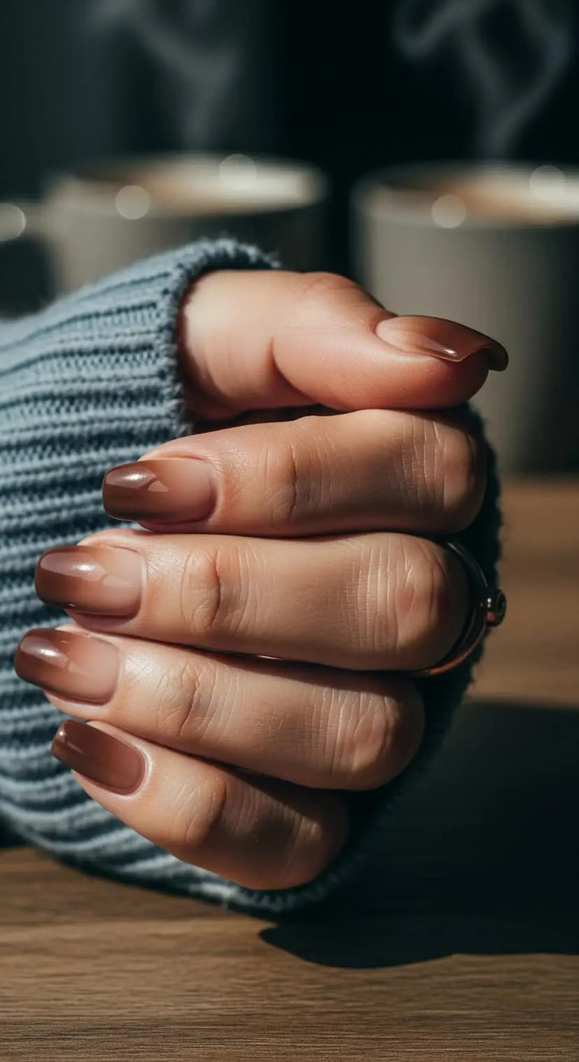 Mocha Brown Ombre Nails