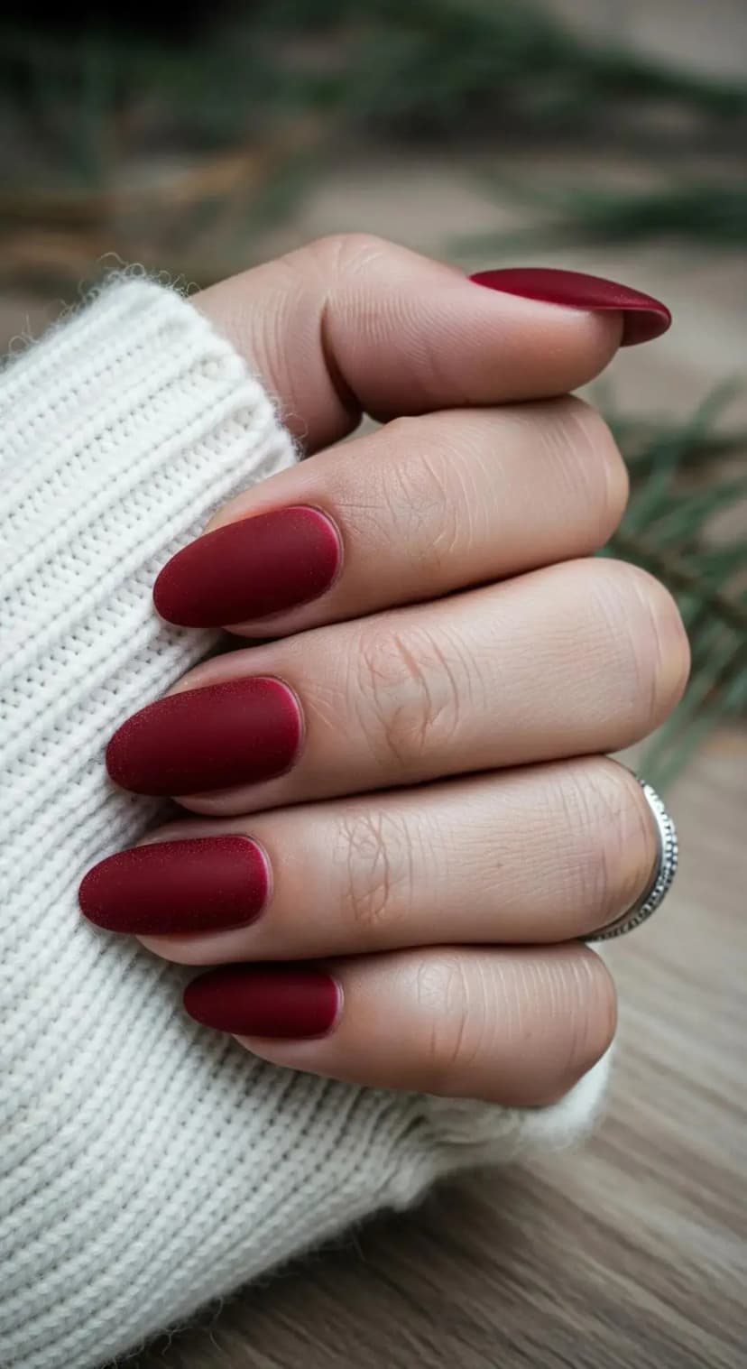 Dark Red Matte Nails