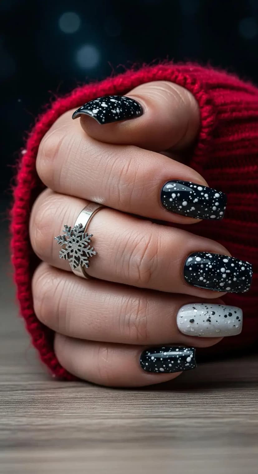 Glossy Snowy Night Nails