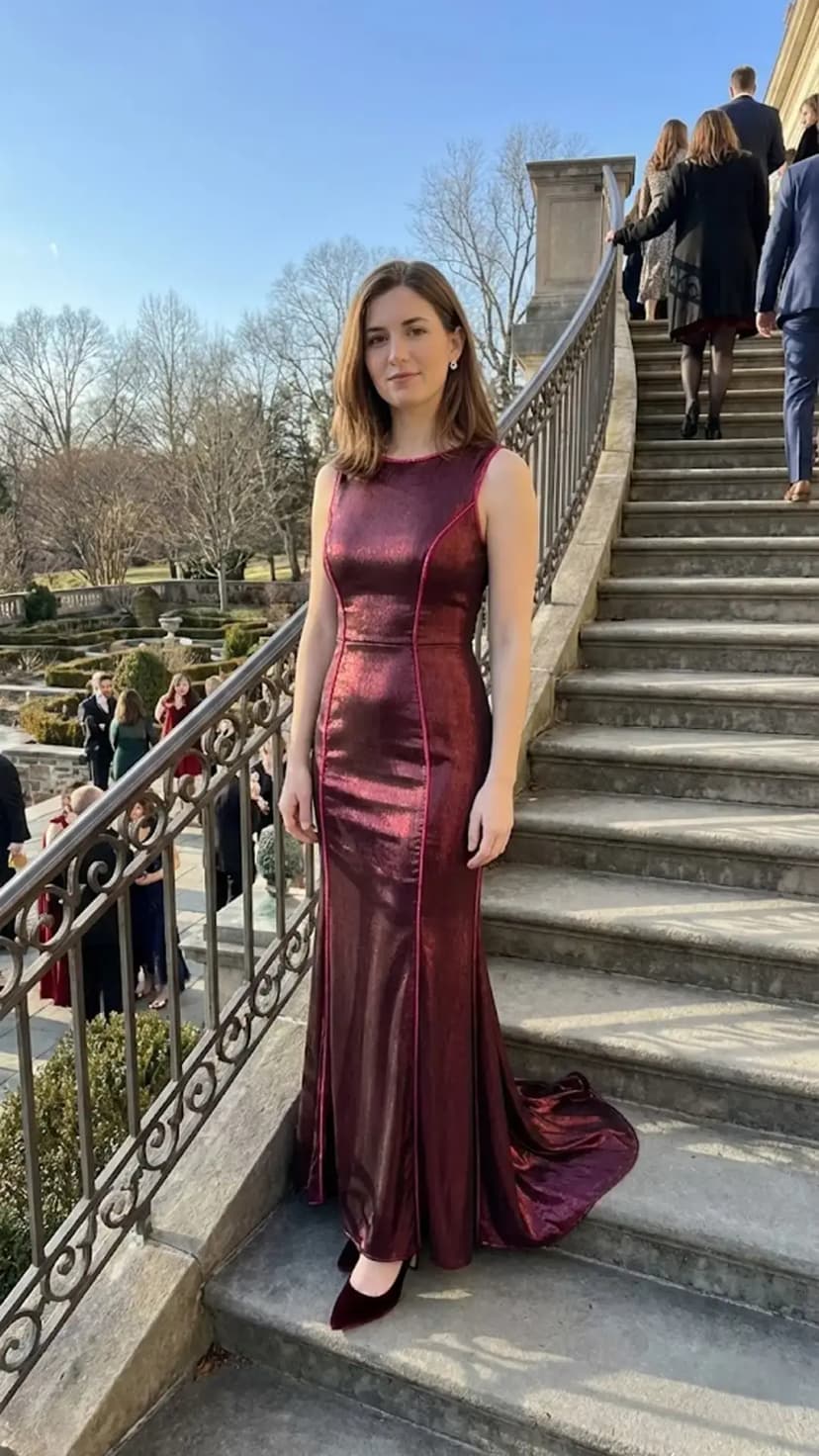 Burgundy Metallic Gown + Velvet Heels