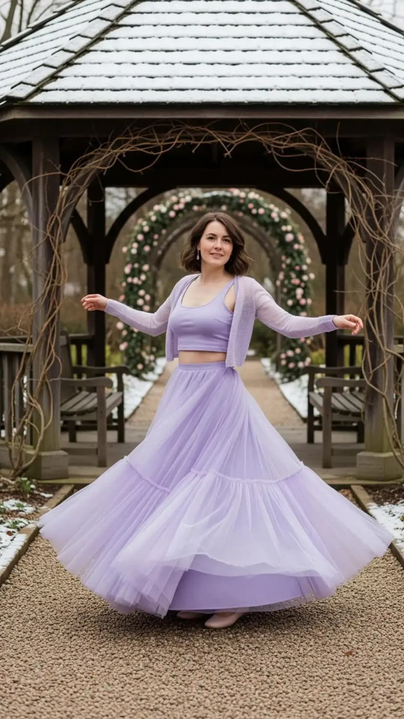 Lavender Tulle Two-Piece Set + Matching Cardigan