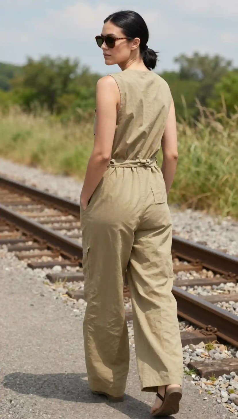 Khaki Sleeveless Utility Jumpsuit