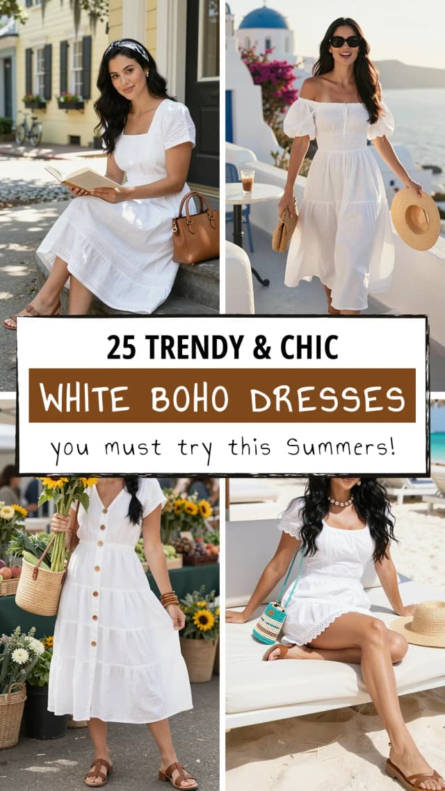 25 Dreamy Summer White Boho Dresses for Women (2026) | Beach Vacation Style, Lace Details & Flowy Maxi Looks