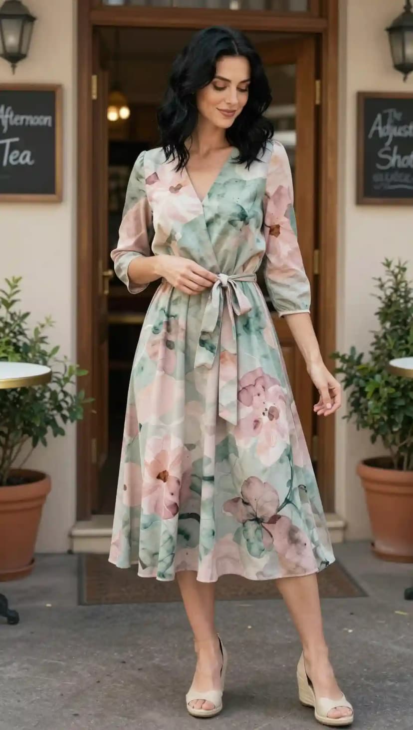 Green Floral Print Midi Dress