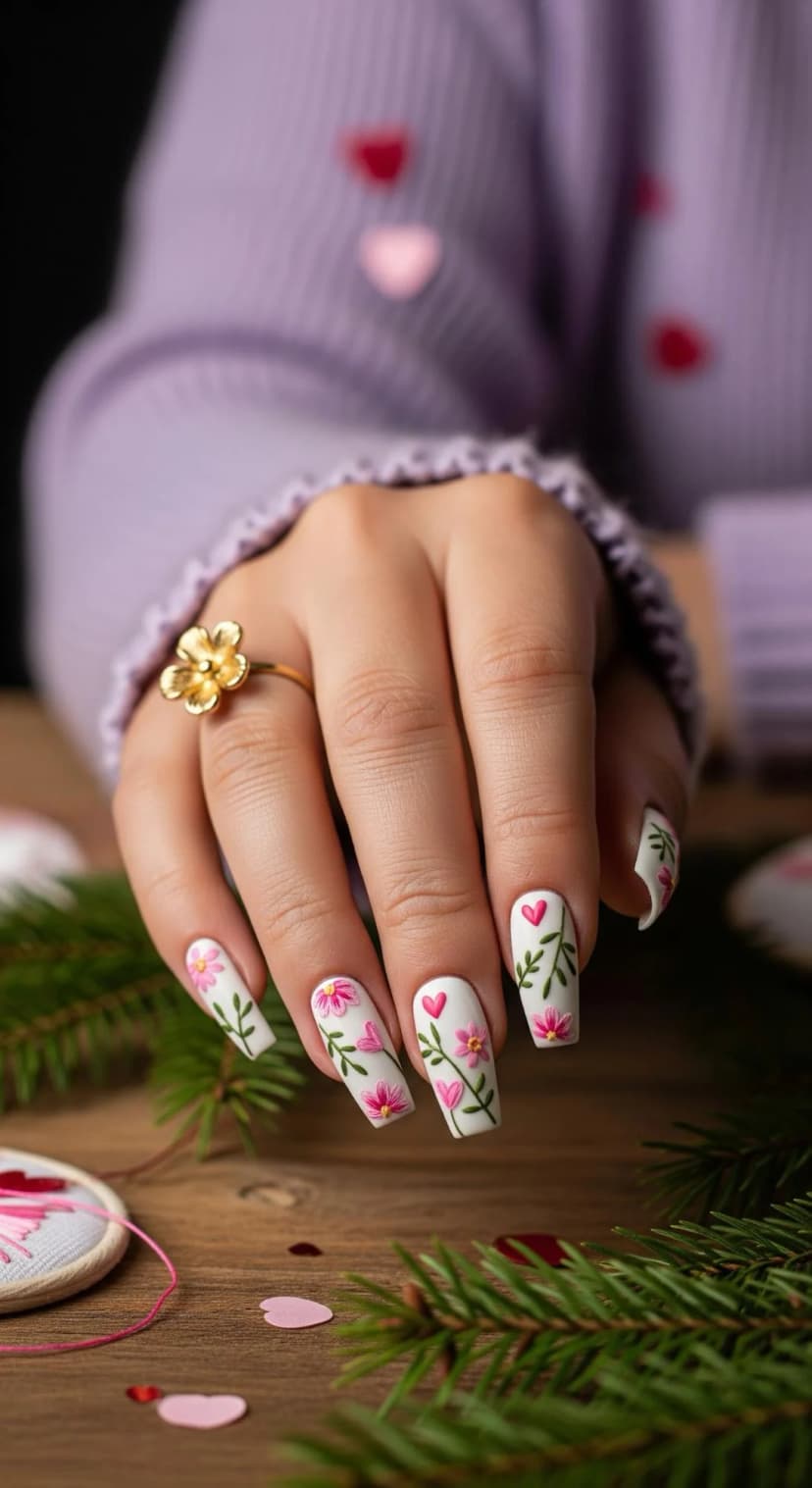 White Floral Nails