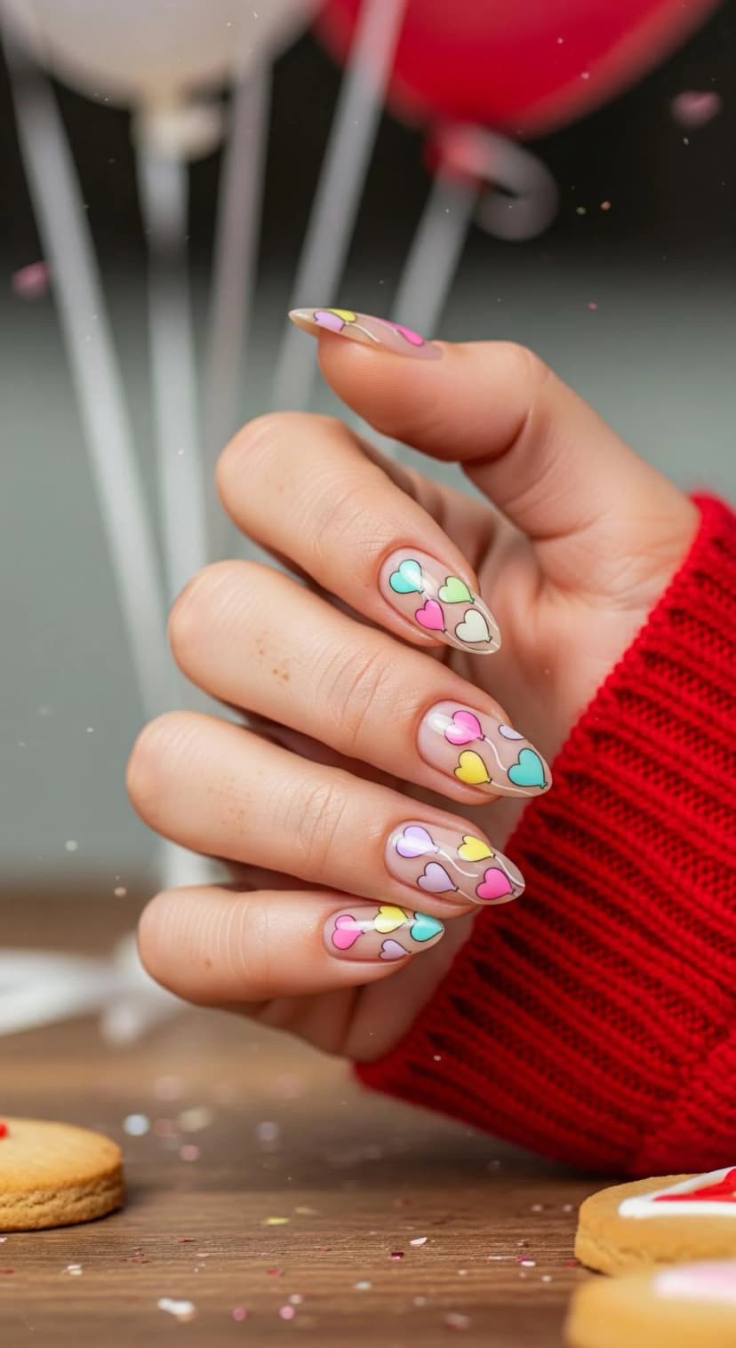 Nude Almond Nails + Pastel Hearts