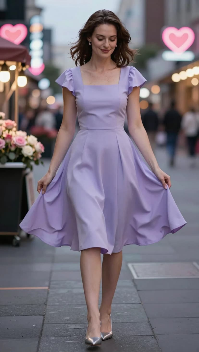 Lavender Fit-And-Flare Dress + Silver Heels