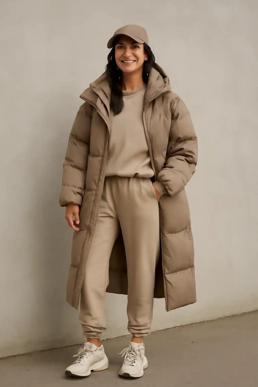 Oversized Puffer Coat + Jogger Set + Dad Sneakers