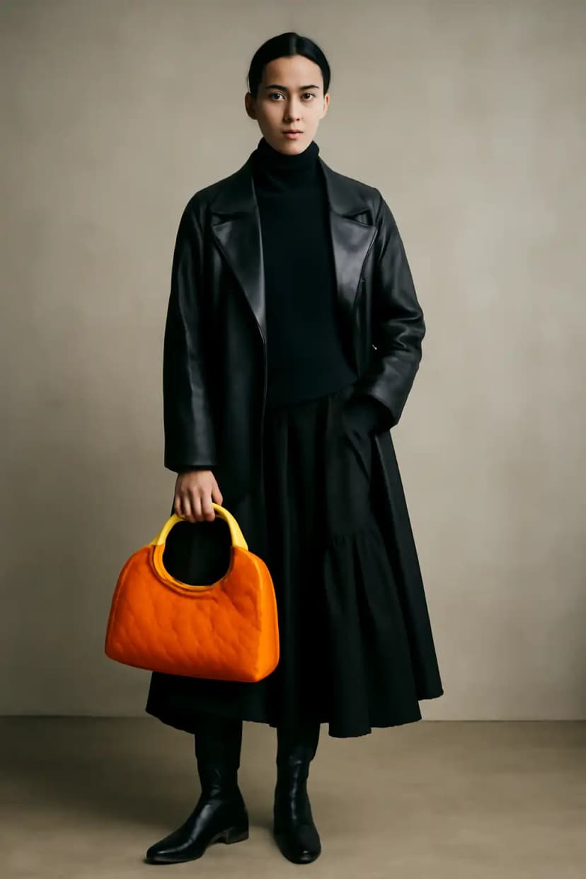 All-Black Layered Ensemble + Statement Bag
