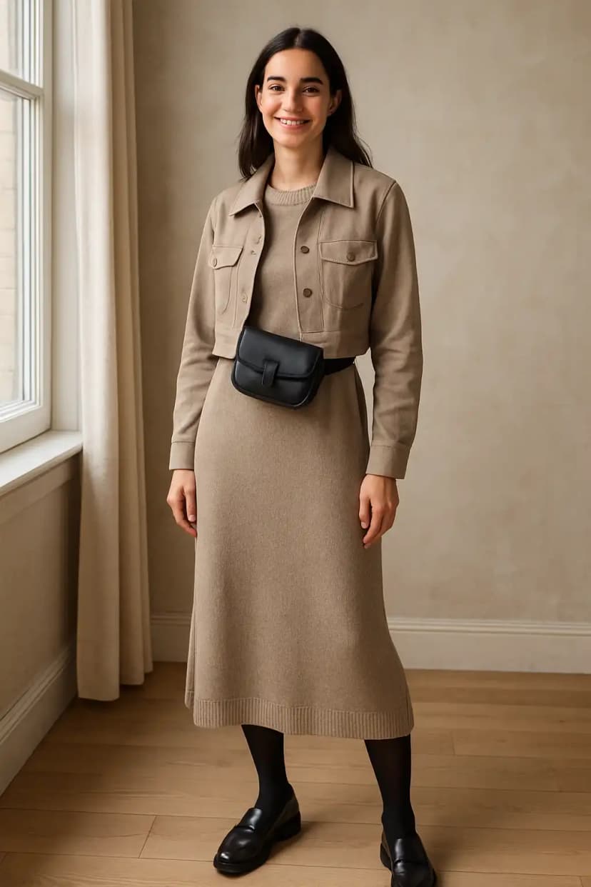 Long Sweater Dress + Cropped Jacket