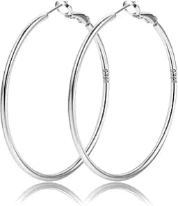 2mm Sterling Silver Big Hoop Earrings For Women - Large Hypoallergenic Circle Endless Thin Oversize Silver Hoops
