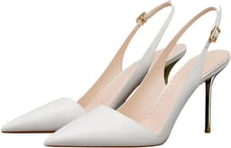 Pointed Toe Slingback Heels (White)