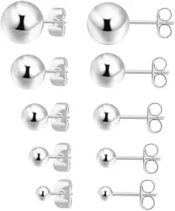 Small Stud Earrings for Women: Hypoallergenic Small Sterling Silver Round Ball Stud Earrings for Women Multiple Piercing 5 Pairs Tiny Stud Earrings 2mm 3mm 4mm 5mm 6mm