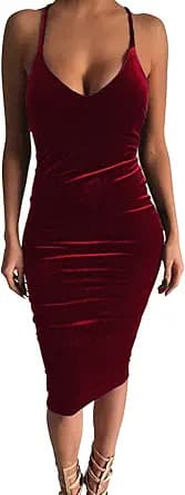 Women\'s Sleeveless Bodycon Midi Dress Velvet Club Bandage Dress
