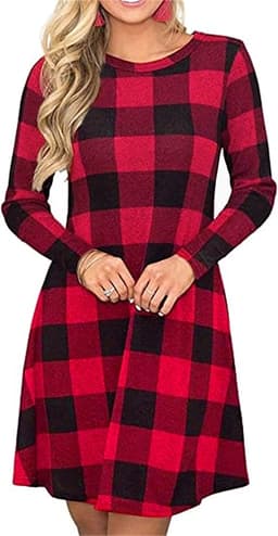 Woolen Plaid Mini Dress (Red/Black)