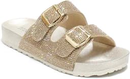 H2K Womens Glitter Double Buckle Adjustable Comfort Slip On Slides Sandals Espen