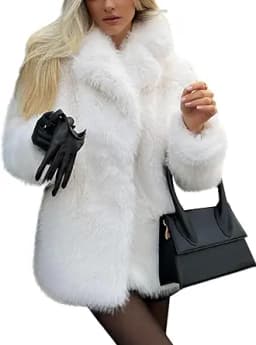 Arssm Women\'s Faux Fur Coat Long Sleeve Fluffy Jacket Open Front Furry Winter Warm Lapel Shaggy Coat Outwear