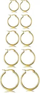 5-10 Pairs Small Gold Silver Hoop Earrings for Women, Stainless Steel Earrings Set Mens Lightweight Thin Hypoallergenic Small Hoops Set