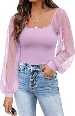 DOROSE Womens Mesh Long Sleeve Shirts Casual Blouses Tops