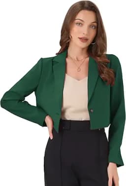 Allegra K Women\'s Lapel Collar Open Front Cardigan Office Work Business Casual Cropped Blazer Jacket