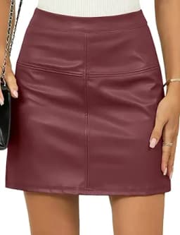 LOMON Women\'s PU Leather Mini Skirt High Waist Bodycon Pencil Skirt Stretch Faux Leather Built-in Shorts