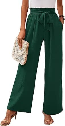 Heymoments Women\'s Wide Leg Lounge Pants with Pockets Lightweight High Waisted Adjustable Tie Knot Loose Trousers