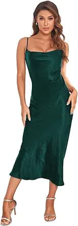 Emerald Satin Slip Midi Dress
