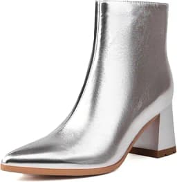 Women\'s Pointed Toe Boots Block Chunky Heel Ankle Booties