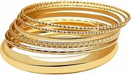 Bangle Bracelets for Women,14k Gold Bracelet Stack Dainty Layered Gold Bangles Bracelets,Timeless Chunky Gold Bracelet Indian Jewelry Sets for Women