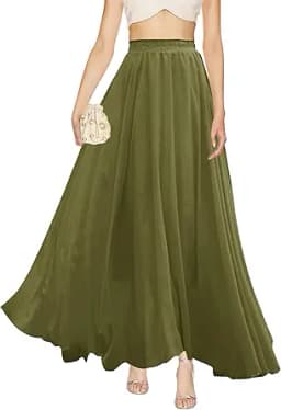 v28 Women Full/Ankle Length Elastic Pleated Retro Maxi Chiffon Long Skirt