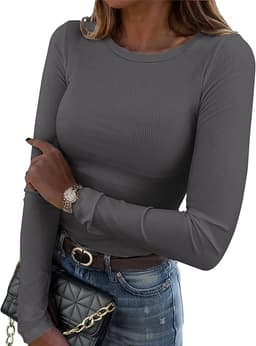 Long Sleeve Stretch Crewneck Ribbed T-Shirt