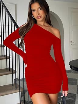 Off Shoulder Long Sleeve Ruched Bodycon