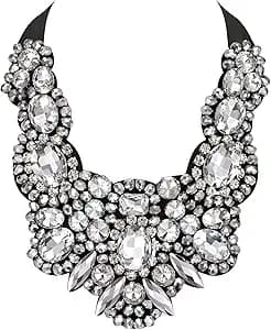 Flyonce Rhinestone Crystal Bib Chunky Collar Statement Necklace for Women Costume Jewelry