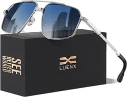 LUENX Aviator Sunglasses for Men Square Polarized Polygon Sun Glasses UV400 Protection
