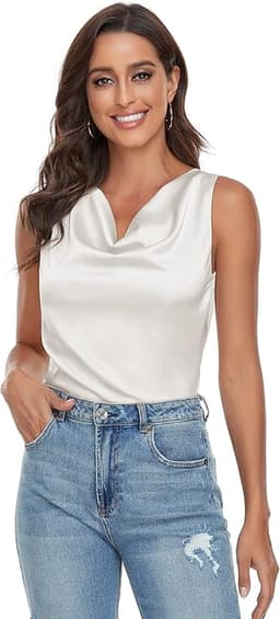 Cowl Neck Camisole Tank Top (White)