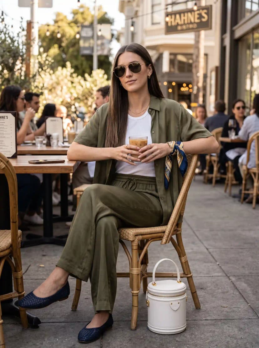 Olive Green Button-Up Shirt + Olive Drawstring Trousers