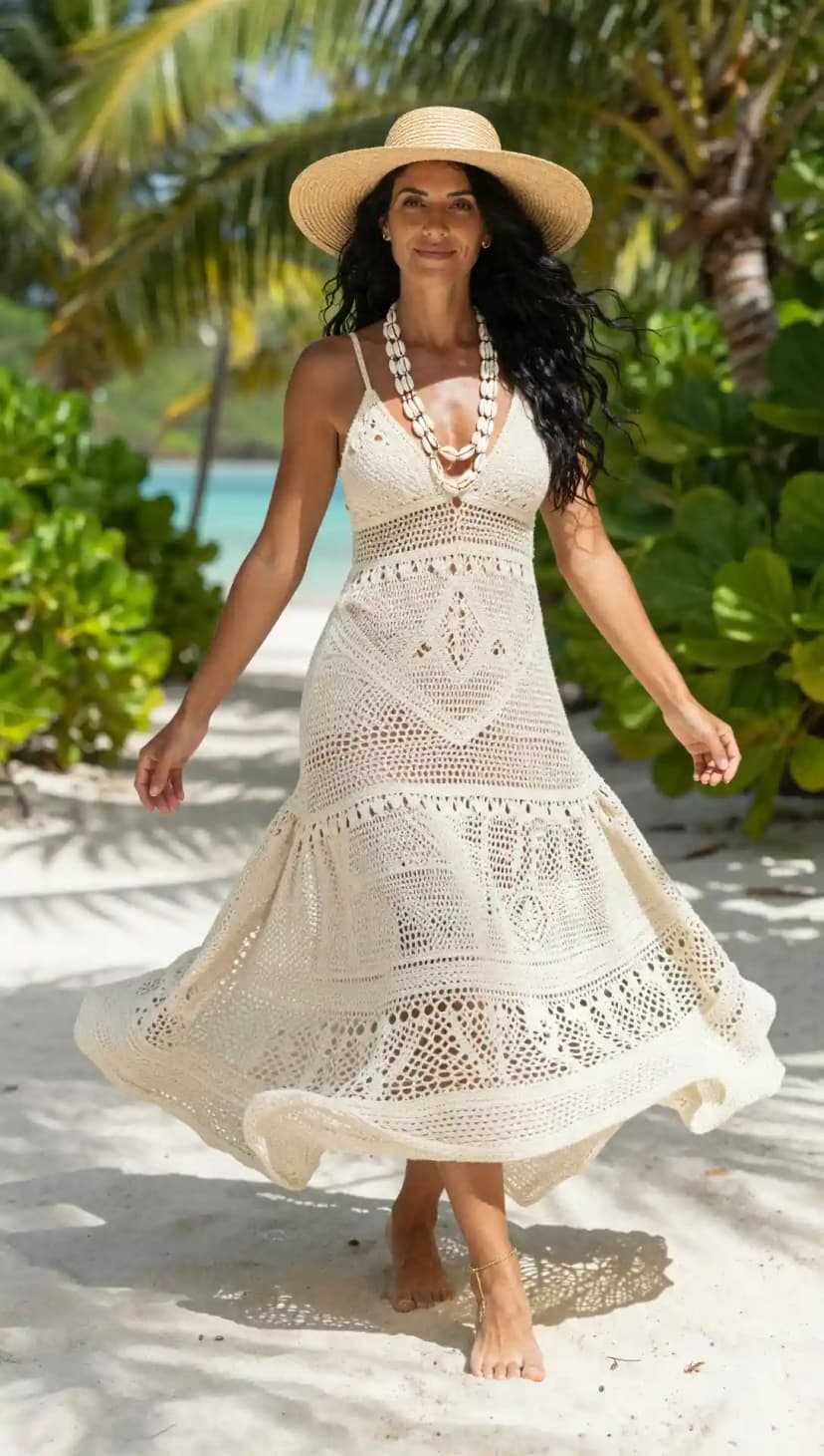 Cream Crochet Maxi Dress