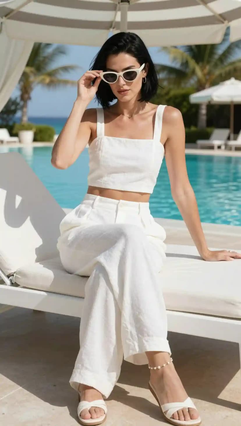 White Linen Crop Top + White Linen Wide-Leg Pants