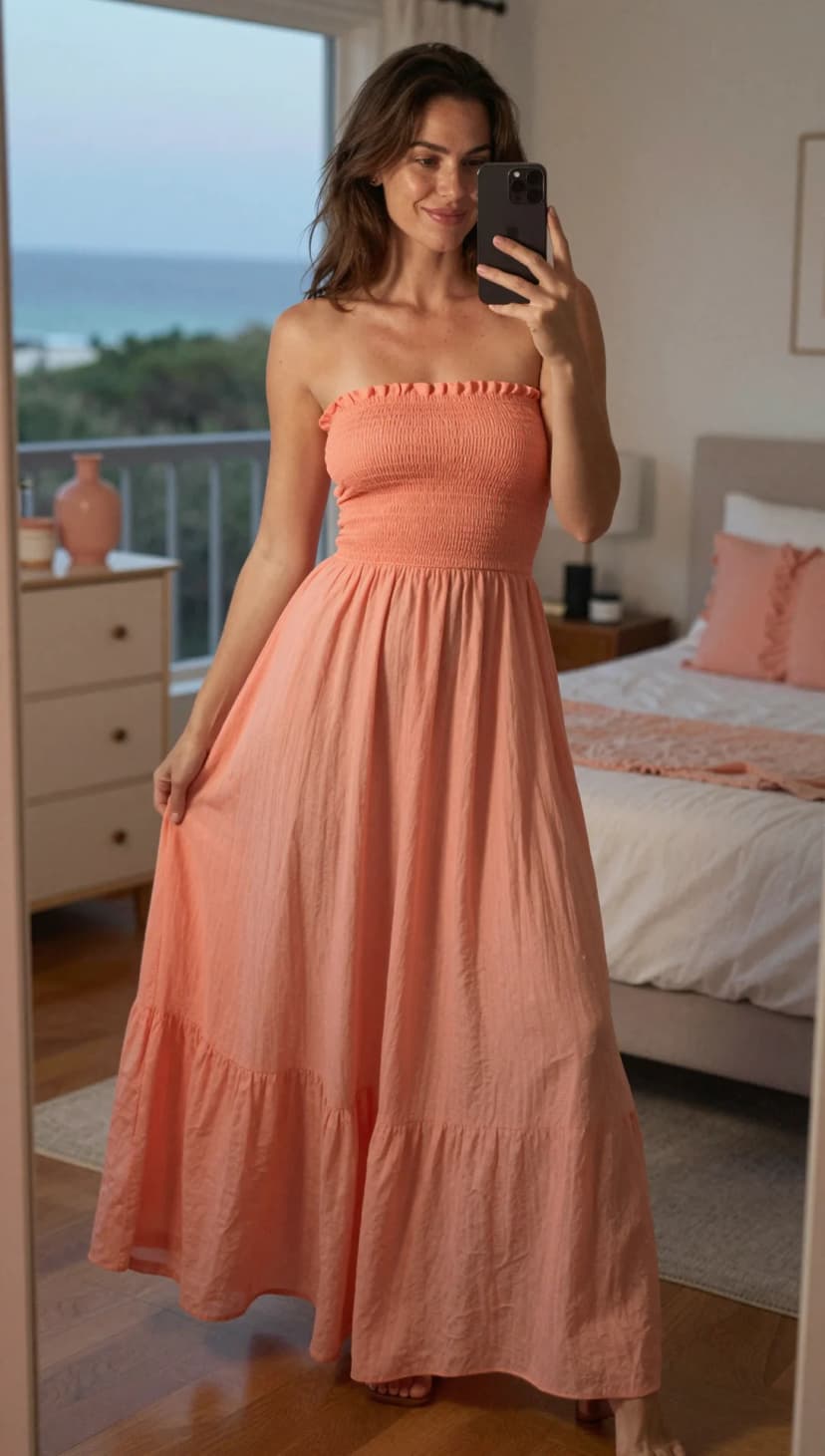 Coral Smocked Maxi Dress