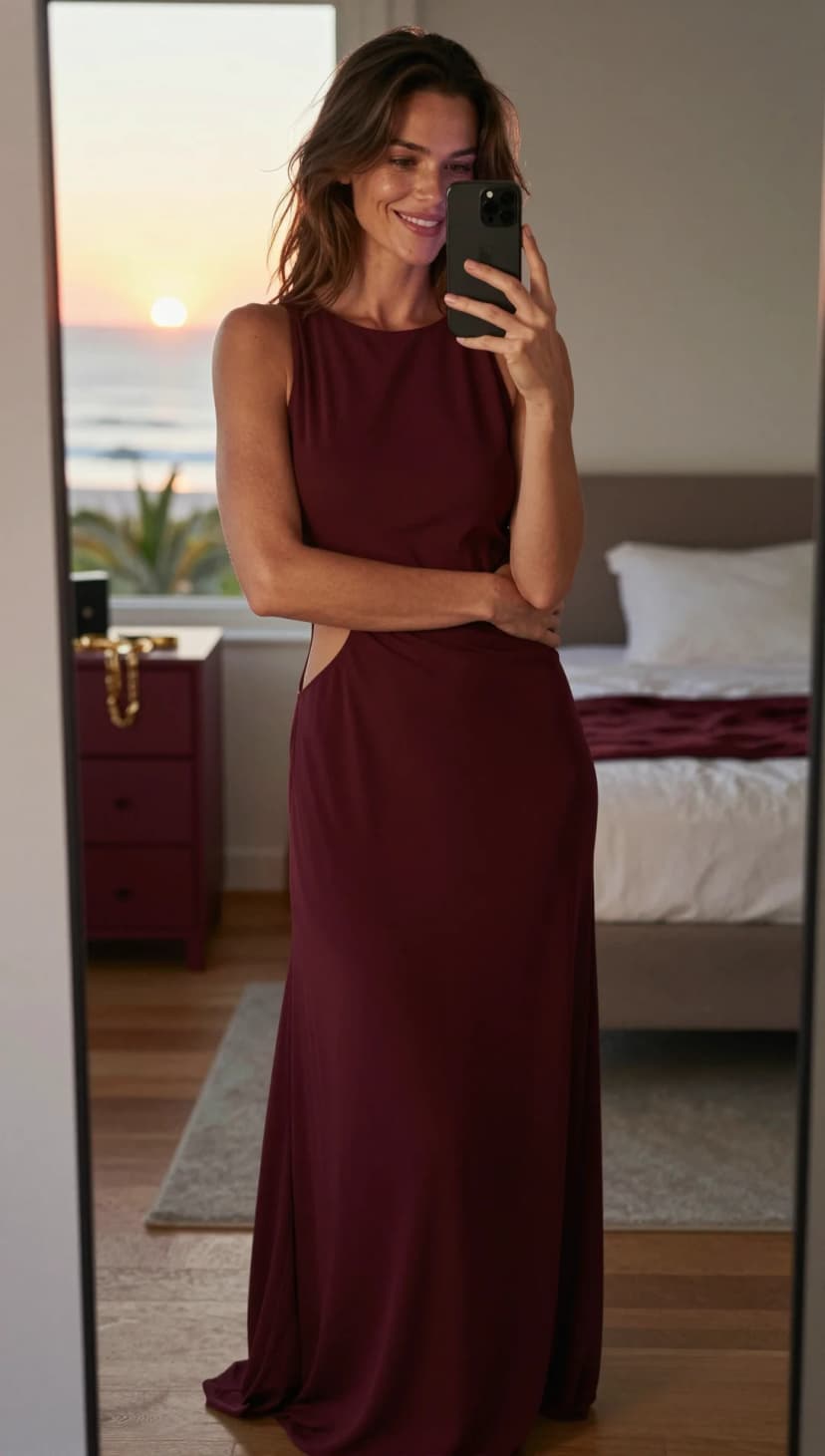 Burgundy Jersey Cut-Out Maxi Dress