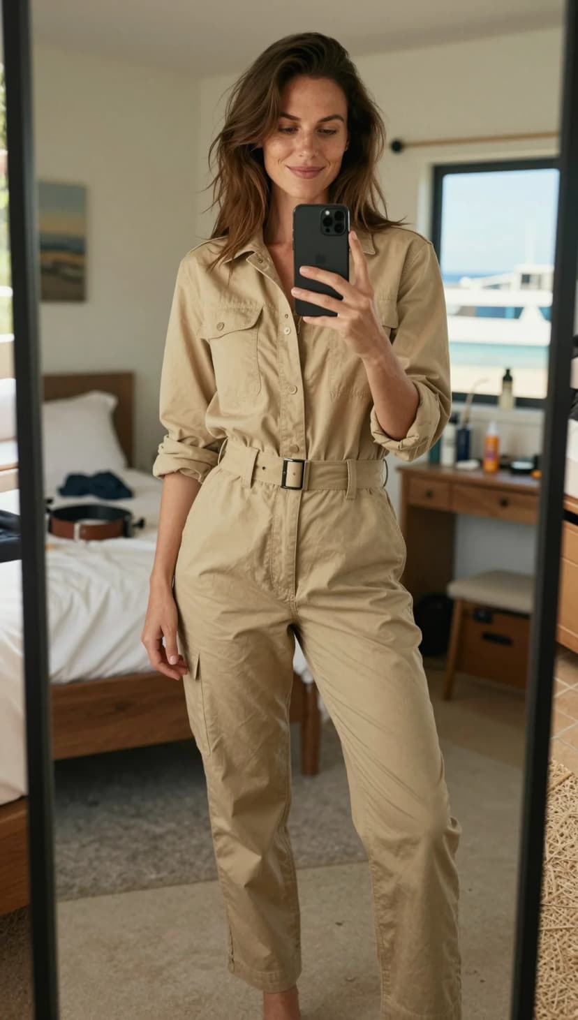 Khaki Cotton Utility Jumpsuit