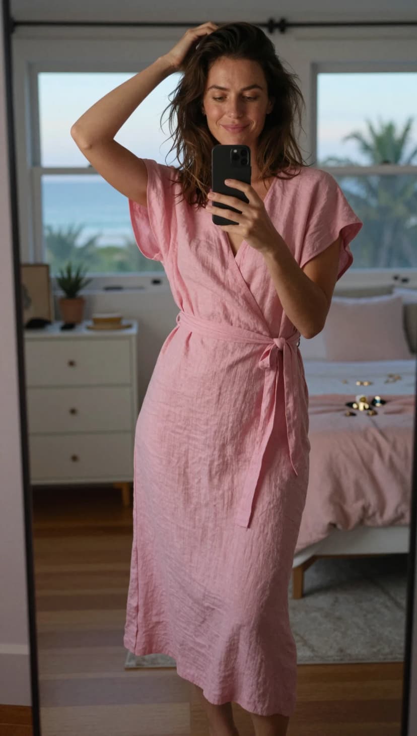 Pink Linen Wrap Dress
