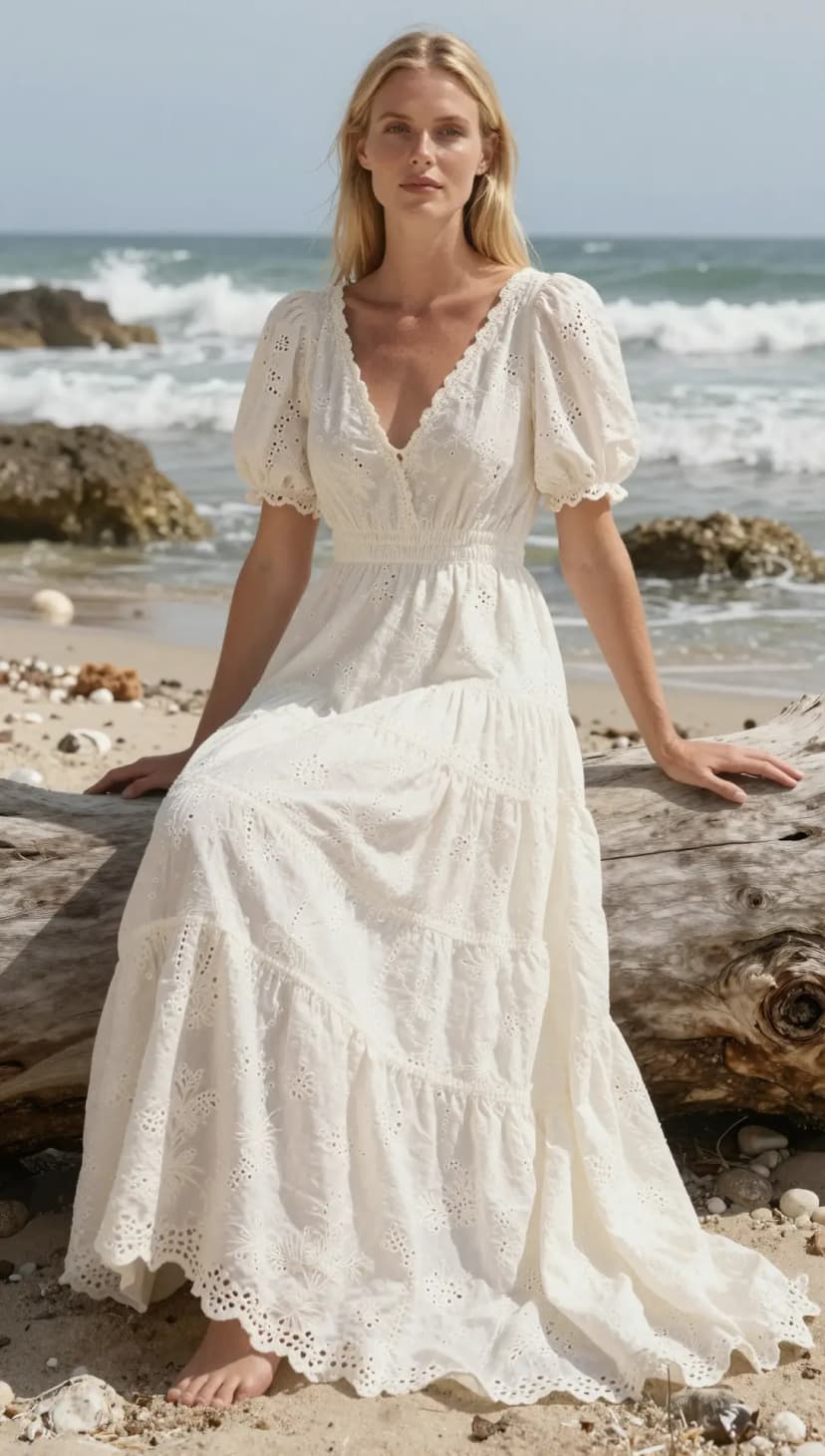 White Broderie Anglaise Maxi Dress