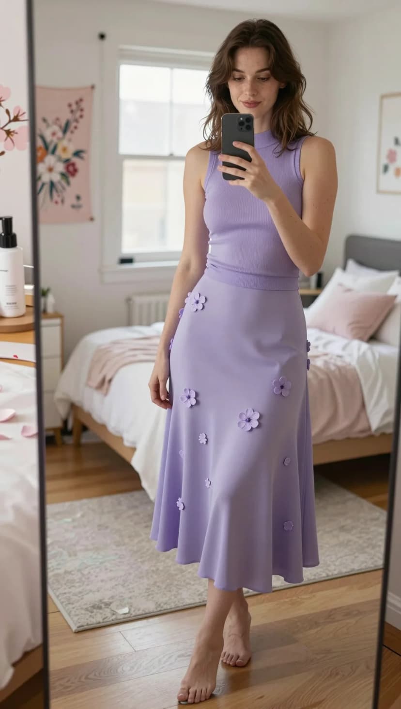 Lavender Ribbed Tank + Lavender Floral Midi Skirt